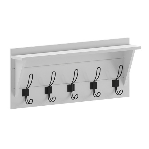 Danya B. Entryway Wall Coat Rack with Decorative Ledge Shelf and Hooks - White