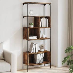 vidaXL Bookcase 5-Tier Smoked Oak 29.9 in.x13 in.x74.2 in. Engineered Wood - 1 of 4