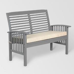Ravenscroft Modern Boho Acacia Wood Slatted Outdoor Loveseat with Cushion: UV Resistant, Machine Washable - Saracina Home - 1 of 4