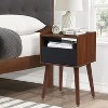 Homhougo Mid Century Modern Wood Nightstand Side Table with Charging Station and Drawer for Bedroom, Living Room, Walnut - 3 of 4
