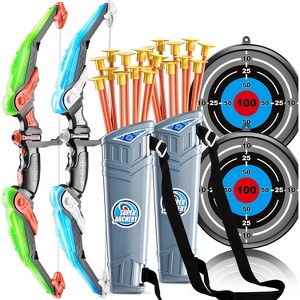 TEMI 2 Pack Set Bow and Arrow Archery Toy for Kids, LED Light Up with 20 Suction Cup Arrows Target & Quiver Ages 3-12 Years Old - 1 of 3