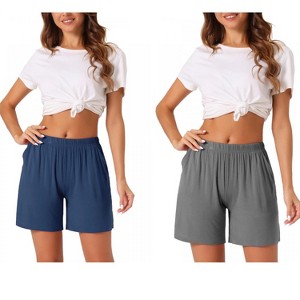 cheibear Women's 2 Pack Modal Soft Pajama Bottoms Comfy High Elastic Shorts with Pockets - 1 of 4