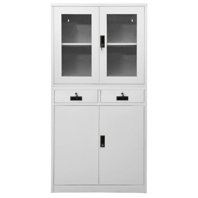 vidaXL Office Cabinet- Steel and Tempered Glass, Gray, 35.4"x15.7"x70.9" - Adjustable Shelves, Secure Locks, and Drawers for File Storage