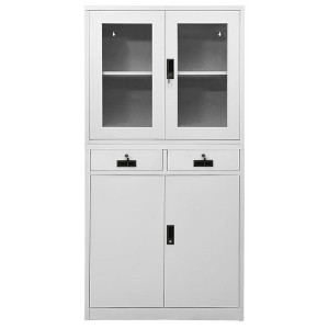 vidaXL Office Cabinet- Steel and Tempered Glass, Gray, 35.4"x15.7"x70.9" - Adjustable Shelves, Secure Locks, and Drawers for File Storage - 1 of 4