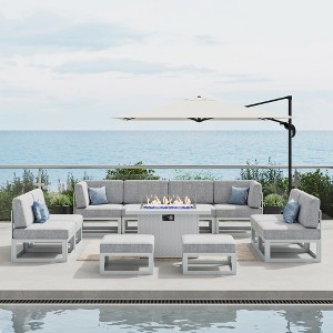 LayinSun 11-Piece Large Outdoor Modular L-Shaped Sectional Set with Propane Fire Pit Table - 1 of 4
