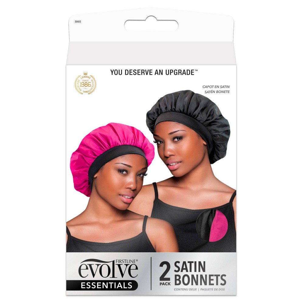 Photos - Hair Pin / Headband / Elastic Hair Tie Evolve Products Satin Hair Bonnets - Fuchsia/Black - 2pk
