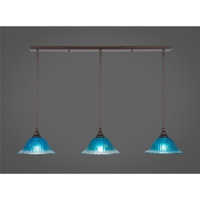 Toltec Lighting Any 3 - Light Chandelier in  Bronze with 10" Teal Crystal Shade