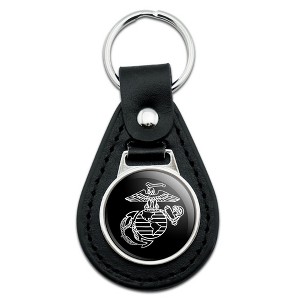 Marines USMC White On Black Eagle Globe Anchor Logo Officially Licensed Black Leather Keychain - 1 of 4