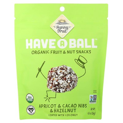 Sunny Fruit, Have A Ball™, Organic Fruit & Nut Snacks, Apricot & Cacao Nibs & Hazelnut, 4.4 oz