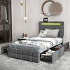 Tangkula Twin Upholstered Platform Bed with LED Headboard Charging Station Storage Drawer - 4 of 4
