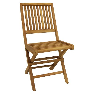 Sunnydaze Outdoor Solid Teak Wood with Light Stained Finish Nantasket Folding Dining Chair - Light Brown