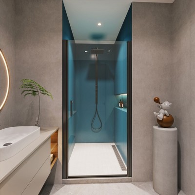 NicBex Shower Door  31.4" Wx72" H Pivoting Tub Shower Doors with 1/4" (6mm) Tempered Glass Door and 304 Stainless Steel Open Outside, Matte Black