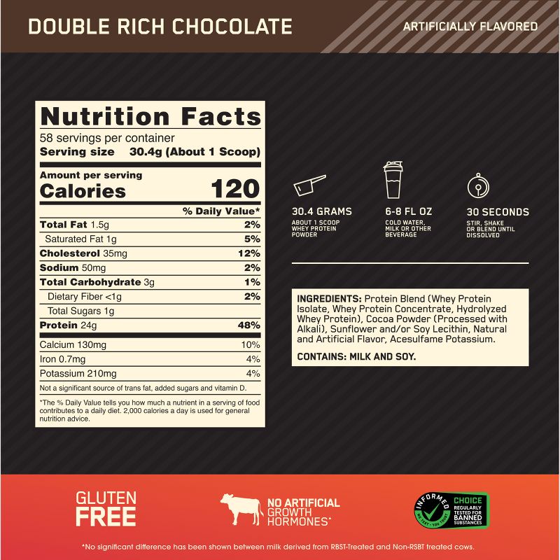 Optimum Nutrition Gold Standard 100% Whey Protien - Double Chocolate - 3.89lbs, 6 of 12