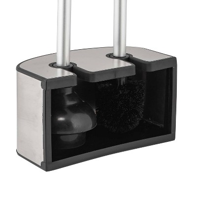 Stainless Steel 2-in-1 Toilet Brush and Plunger Set with Holder
