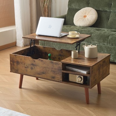 NicBex Vintage Lift-Top Storage Coffee Table with Large Hidden Storage & Open Shelf,Wooden Tea table Center Table for Living Room,Study