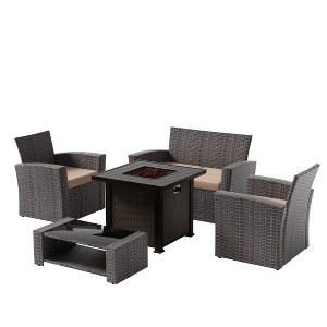 WestinTrends 4 Piece Conversation Outdoor Patio Sofa Set with Square Fire Pit Table - 1 of 4