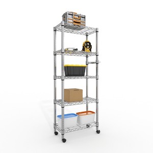 5 Tier Metal Shelving Unit with Wheels, 1100LBS Heavy Duty Wire Rack Storage Organizer with Handle & Adjustable Feet - 1 of 4