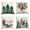 Set of 4 Merry Christmas Trees Reindeer Snowflake Throw Pillow Covers, 18 x 18 Inch Xmas Red Berries Hello Winter - 4 of 4