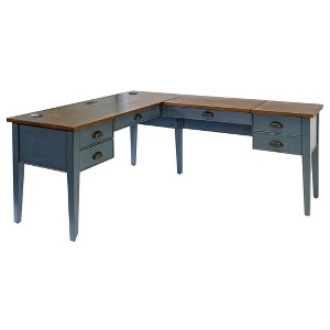 Open L-Shaped Pedestal Writing Desk Blue - Fairmont Collection - Martin Furniture: Wood, Charging Station, USB Port - 1 of 4