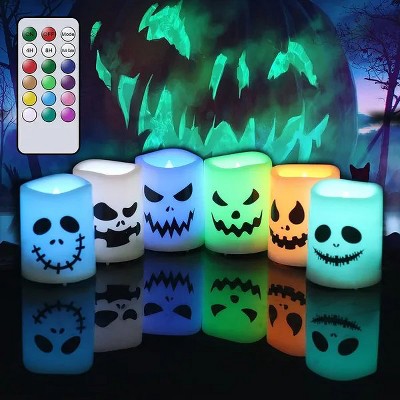 Halloween Flameless Votive Candles Color Changing w/ Remote Timer, Battery Operated LED Tealight Candles for Home Decoration Gifts(6 Pack, 1.5' x 2')