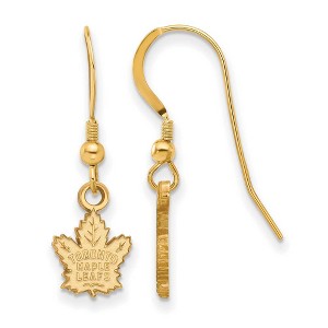 Black Bow Jewelry 14k Yellow Gold Plated Sterling Silver Toronto Maple Leafs NHL Dangle Earrings - 1 of 3