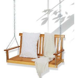 Nasitip 48" Outdoor Porch Swing, 440LB Capacity Heavy Duty Wooden Swing with Chains, Rustic Natural Finish for 2 Adults - 1 of 4