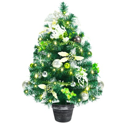 Tangkula 2ft Pre-lit Tabletop Christmas Tree Mini Artificial Evergreen Christmas Tree with Timer & Rich Ornaments