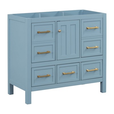 NicBex 35.5" Bathroom Storage Cabinet without Sink, Bathroom Vanity, 5 Spacious Drawers and 1 Soft-closing Cabinet Door for Bathroom, Blue