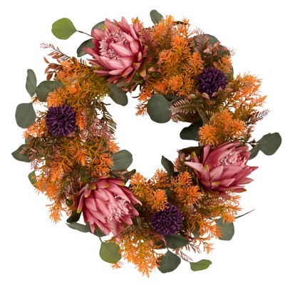 Nearly Natural 24-in Autumn Protea Artificial Wreath