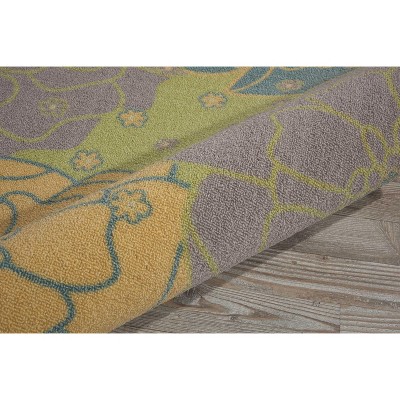 Floral Bliss Green Synthetic 2'3" x 8' Indoor/Outdoor Area Rug