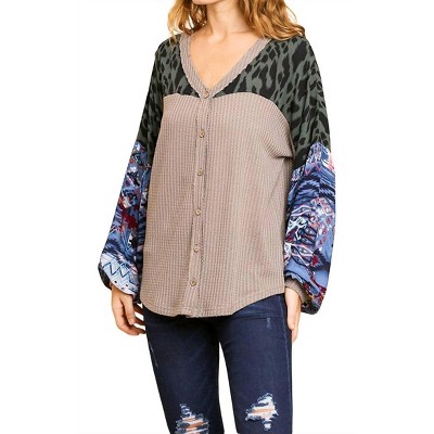 Women's Animal & Aztec Waffle Knit Top - umgee