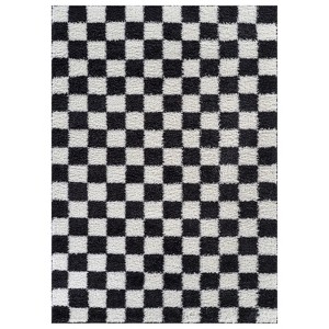World Rug Gallery Block Shag Rug – Great for Living Room, Bedroom, or Entryway – Medium Pile, Easy to Clean – Anthracite Dark Gray - 1 of 4