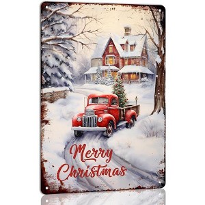 Lomsoe Merry Christmas Metal Tin Sign for Home Indoor/Outdoor Decor - Farmhouse Christmas Sign 8x12 Inch - 1 of 1