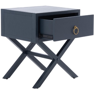 Odilia Navy and Gold Solid Acacia Retro Nightstand with 1 Drawer