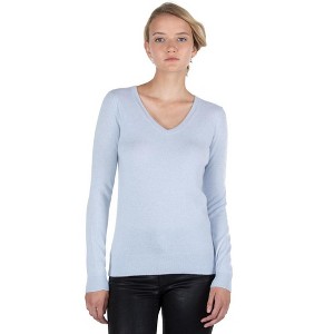 JENNIE LIU Women's 100% Pure Cashmere Long Sleeve Pullover V Neck Sweater - 1 of 3