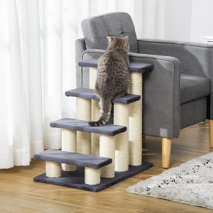 Okak 4-Step Cat Tree with 8 Sisal Scratching Posts, Cat Tower with Plush Surface, Cat Tree Tower for High Beds and Couch Side, Gray - 1 of 4