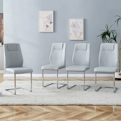 Set of 4 Faux Leather Dining Chairs with High Back and Metal Legs,Modern Upholstered Chairs for Kitchen or Dining Room-The Pop Home