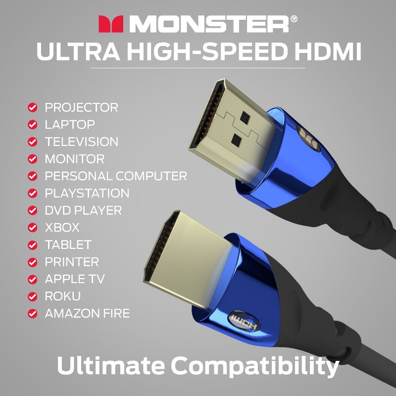 Monster 8K HDMI Cable Ultra High-Speed Cobalt 2.1 Cable - 48Gbps with eARC, 8K at 60Hz for Superior Video and Sound Quality  HDMI Cables , 4 of 10