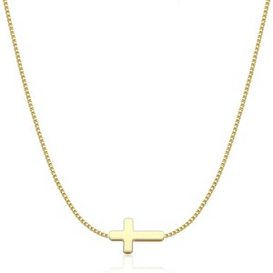 Dainty Cross Pendant Necklace for Women, 14K Gold/Silver Plated Choker, Religious Faith Jewelry Gift Thin Box Chain Sideways Cross-GD - 1 of 4