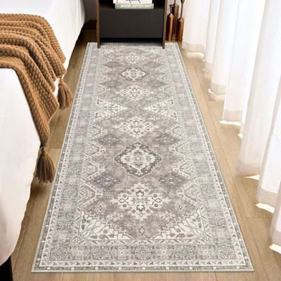 Washable Vintage Rug Non Slip Low Pile Rug Soft Throw Floor Cover Foldable Indoor Carpet for Living Room Bedroom Playroom Nursery
