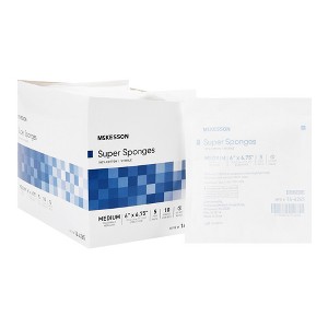 McKesson Super Sponges, Sterile, 6 in x 6 3/4in, 5 per Pack, 10 Packs, 50 Total - 1 of 3