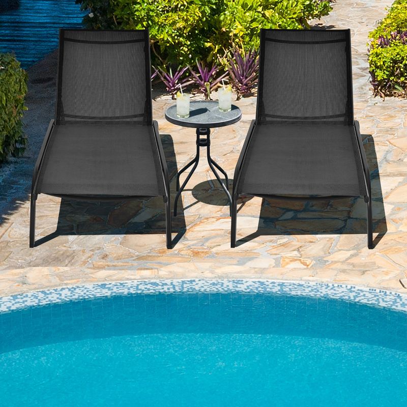 Costway 2PCS Outdoor Adjustable Chaise Lounge Patio 6-Position Recliner Wheels, 3 of 8