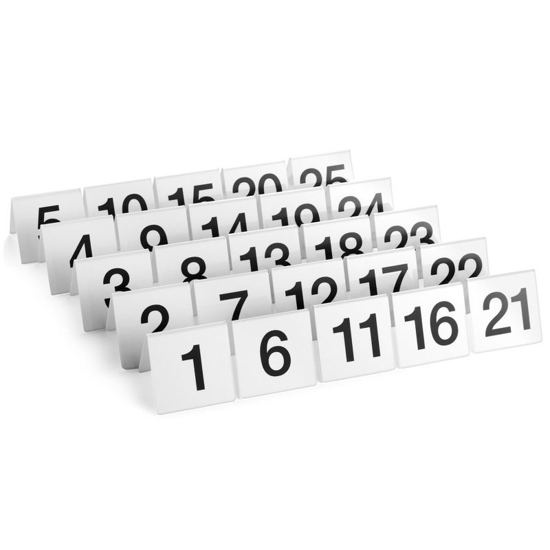 Juvale Set of 25 Acrylic Table Numbers for Wedding Receptions, Plastic Tent Cards Numbered 1-25 for Restaurants, 3 x 2.75 x 2.5 In, 5 of 8