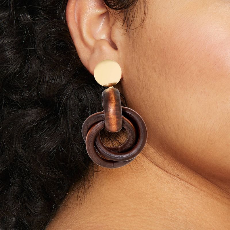 Intertwined Ring Earrings - A New Day&#8482; Gold/Brown, 3 of 13
