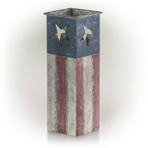 Alpine Corporation 4" Wide Patriotic Square Iron Indoor Outdoor Novelty Planter Red/White/Blue: Rustic 12-Inch Gardening Pot with Drainage - 1 of 4