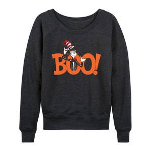 Women's - Dr. Seuss - Cat in the Hat Boo Cat Lightweight French Terry Wide Neck Long Sleeve Graphic Shirt - 1 of 4