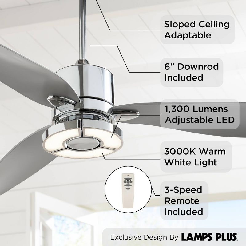56" Possini Euro Design Vengeance Modern Indoor Ceiling Fan with LED Light Remote Control Chrome White Diffuser for Living Room Kitchen House Bedroom, 3 of 11