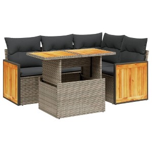 vidaXL 5 Piece Patio Sofa Set with Cushions - Gray Poly Rattan - 1 of 4