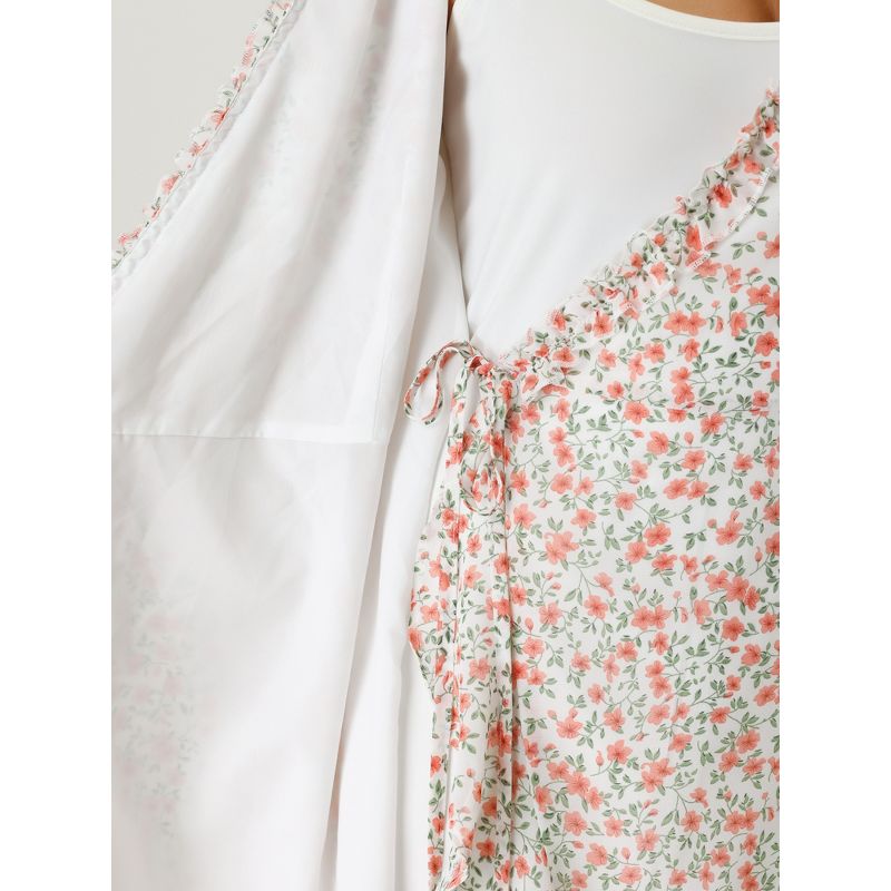 Allegra K Women's Summer Sleeveless V Neck Tie Waist Floral Print Ruffled Wrap Mini Dress, 5 of 7