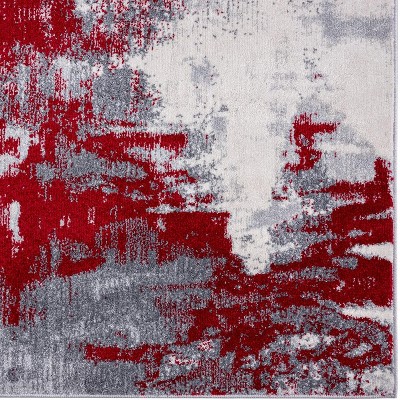 24" Abstract Red Synthetic Easy-Care Rectangular Rug